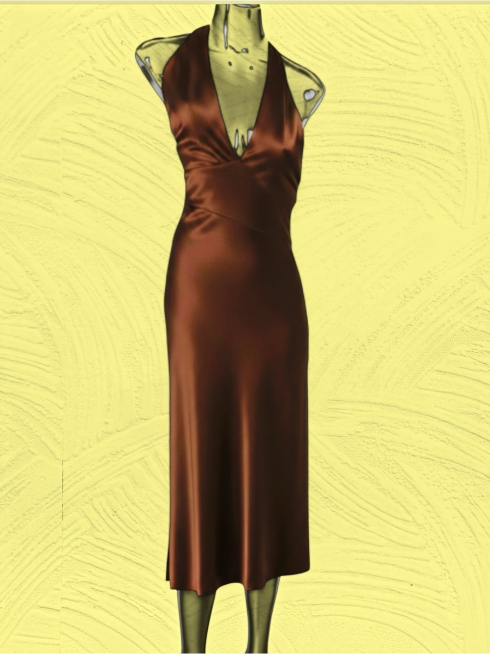 Express Brown Satin Halter Midi Dress